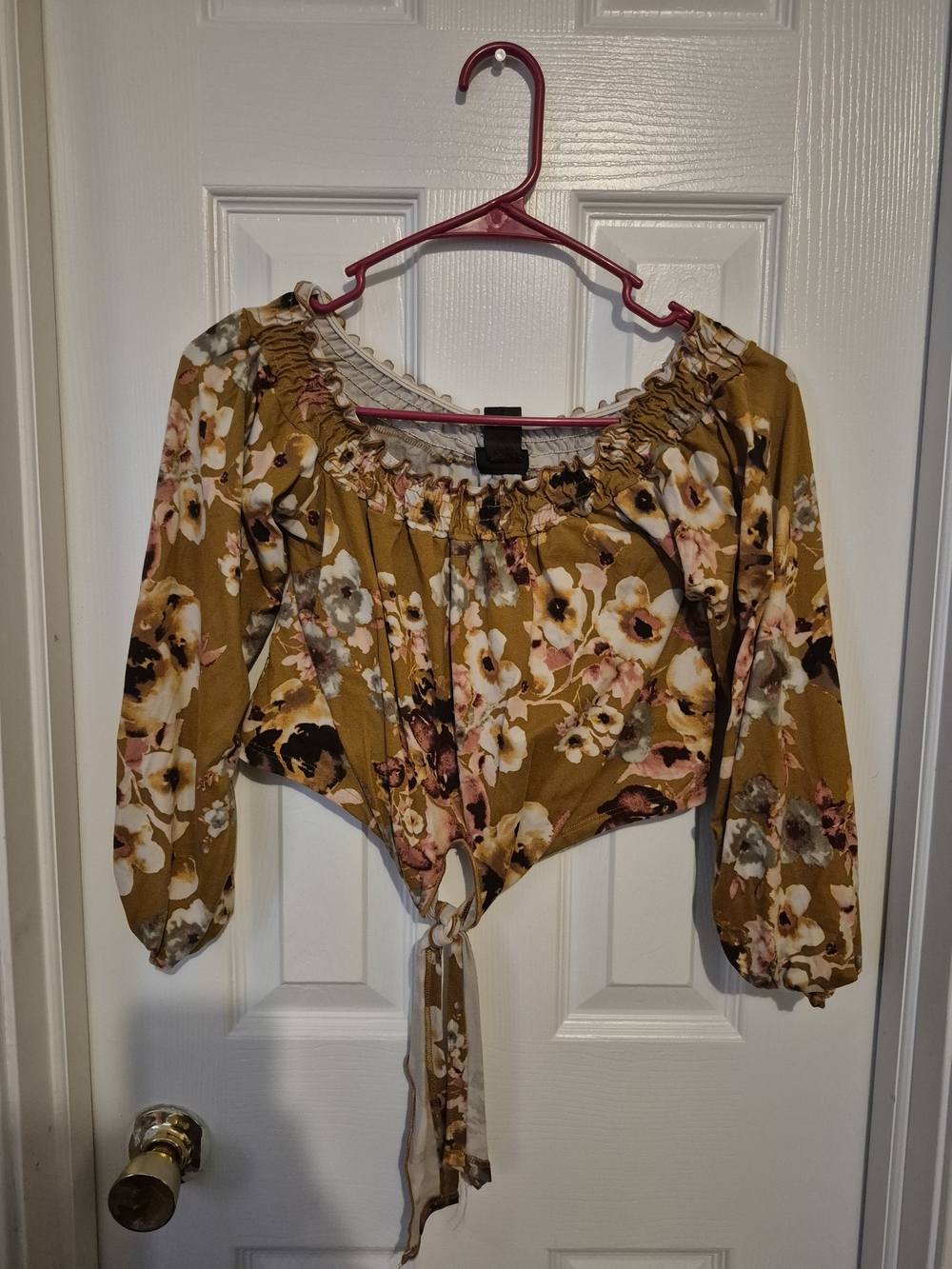 Rue21 Mustard Floral Tie-Front Off-Shoulder Crop Top